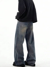 Kotty Men Wide Leg Mid-Rise Light Fade Stretchable Jeans