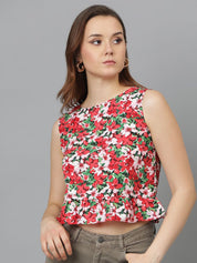 Kotty Floral Print Crepe Crop Top