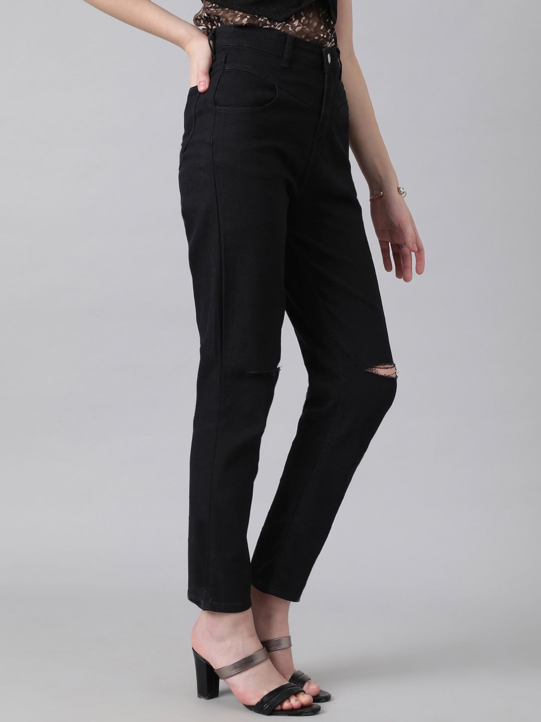 Kotty Women Slim Fit High-Rise Slash Knee Stretchable Jeans