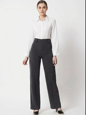 Black Relaxed Fit High-Rise Trousers for Women | Kotty