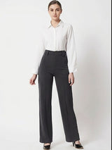 Black Relaxed Fit High-Rise Trousers for Women | Kotty