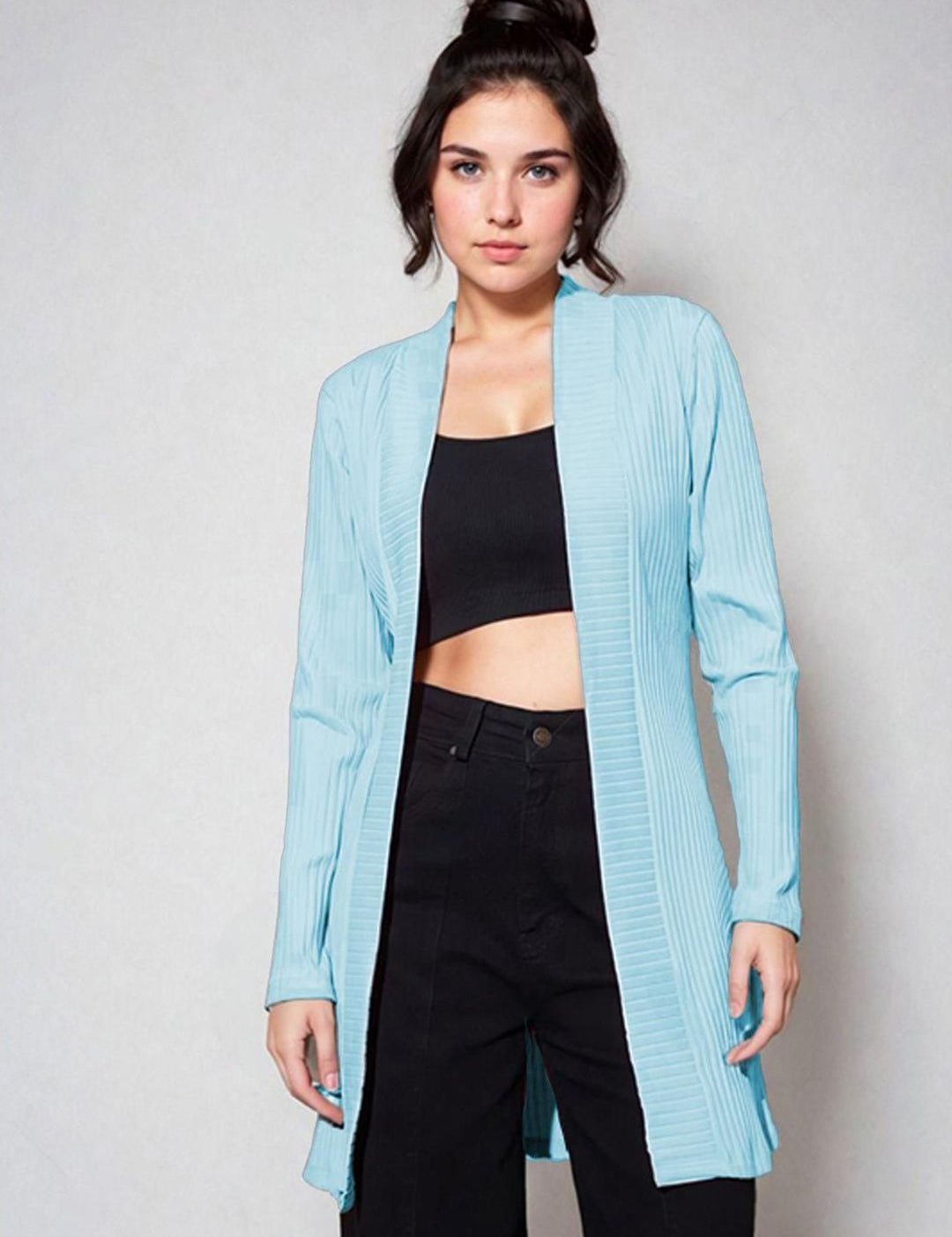 Kotty Shawl Collar Long Sleeves Longline Open Front Shrug