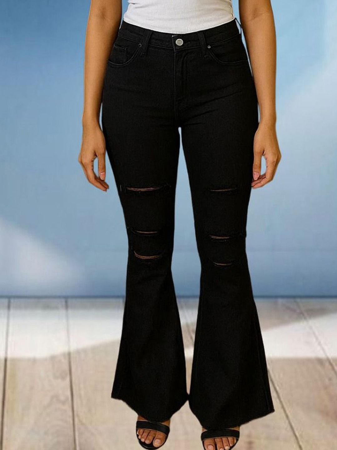 Kotty Women Bootcut High-Rise Mildly Distressed Stretchable Jeans