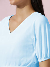 Kotty Women Solid Puff Sleeve A-Line Dress