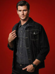 Kotty Men Spread Collar Solid Denim Jacket