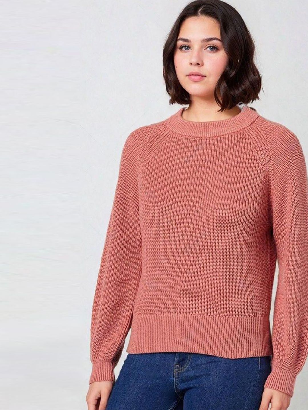 Kotty Women Cotton Round Neck Long Sleeves Cable Knit Pullover  Sweaters