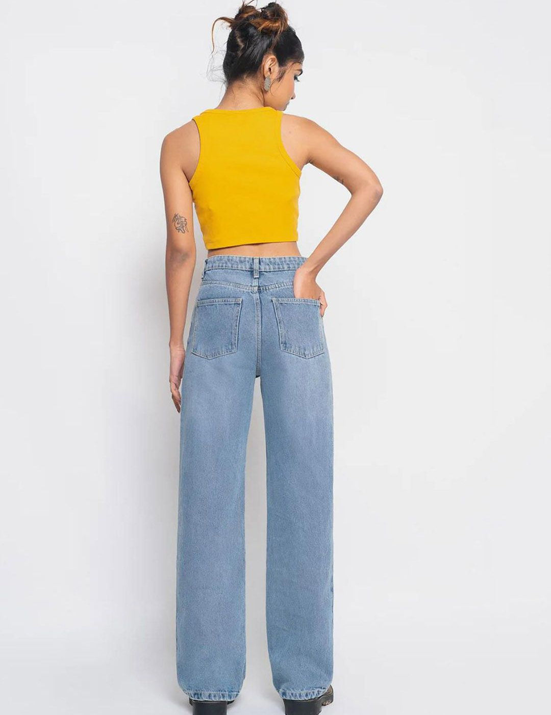 Kotty Women Jean Wide Leg High-Rise Light Fade Stretchable Jeans