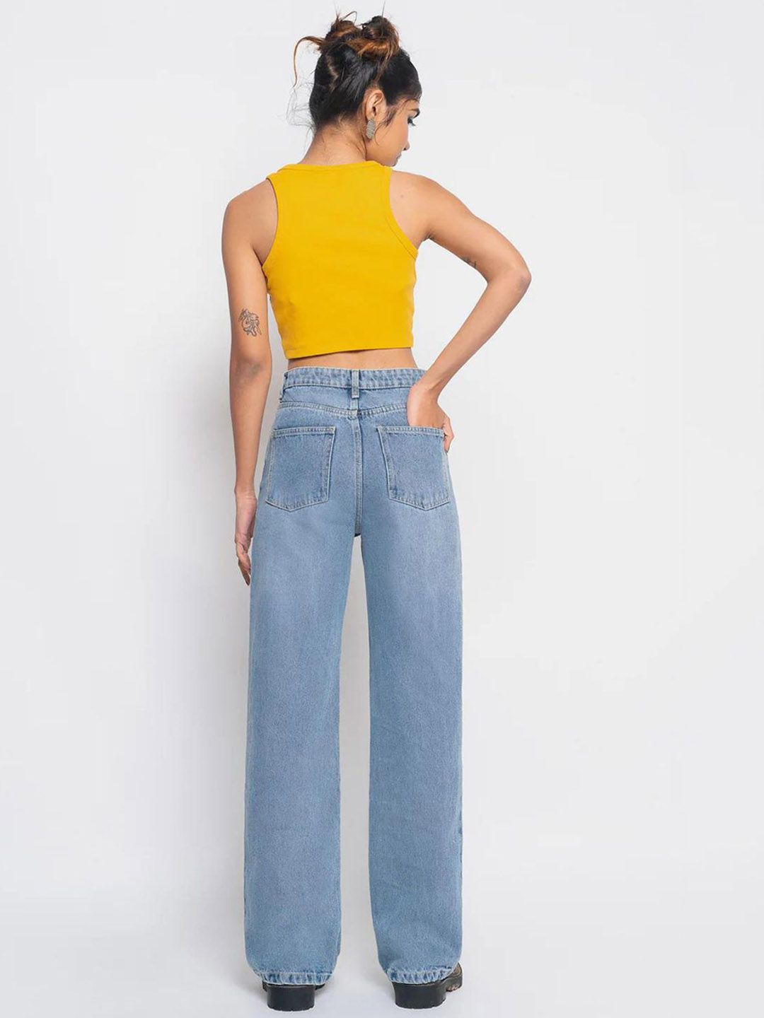 Kotty Women Jean Wide Leg High-Rise Light Fade Stretchable Jeans