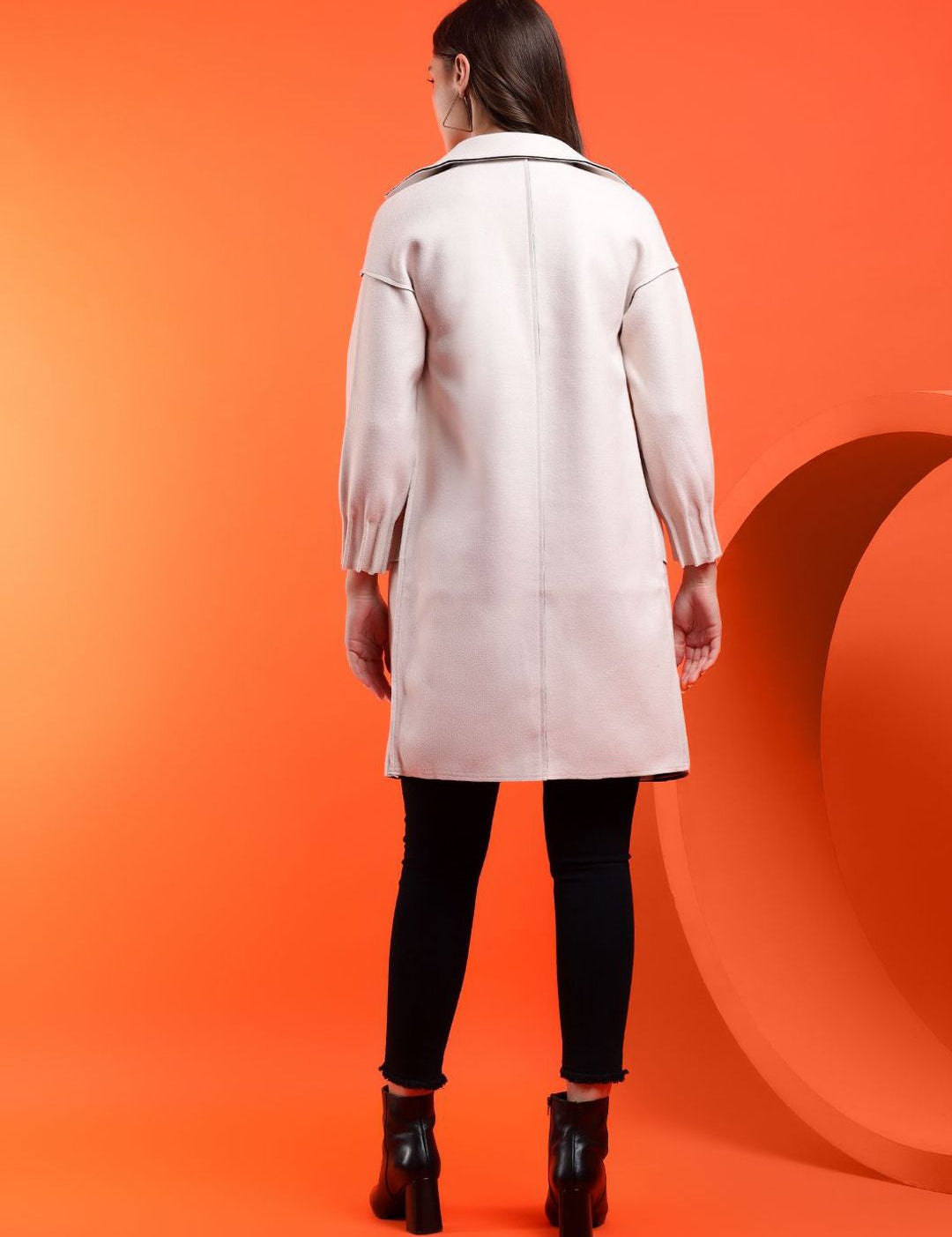 Kotty Notched Lapel Collar Long Sleeves Longline Overcoat