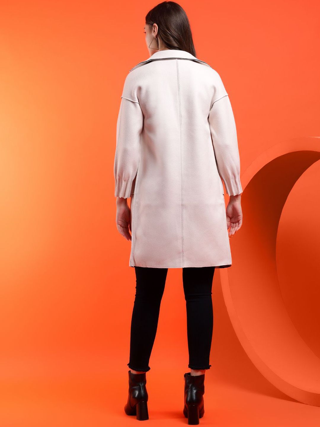 Kotty Notched Lapel Collar Long Sleeves Longline Overcoat