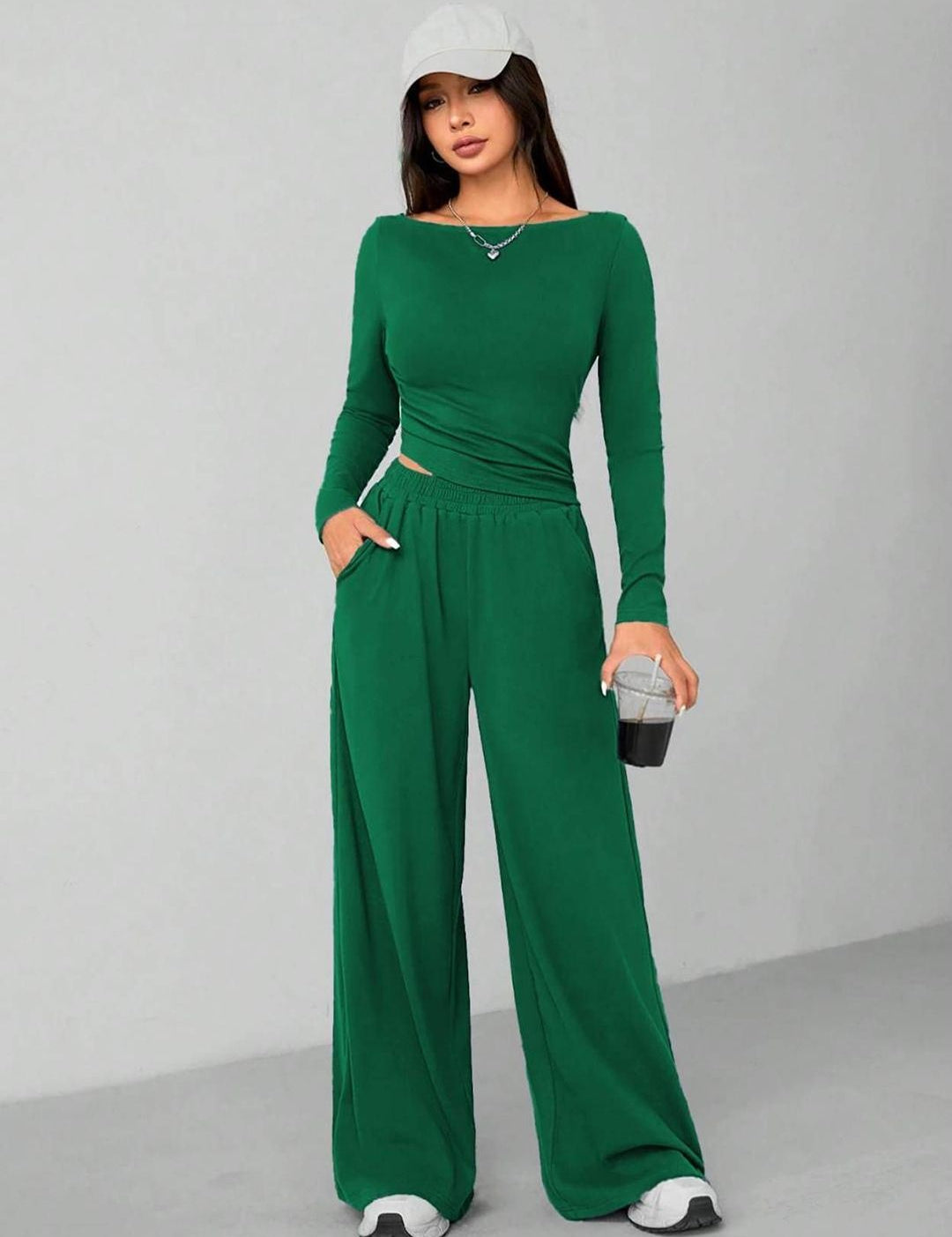 Kotty Women Boat Neck Top With Trousers Co-Ords