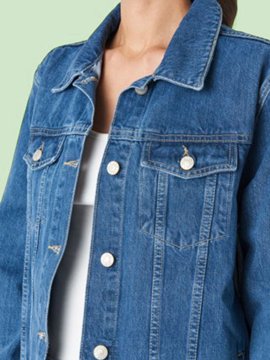 Kotty Women Spread Collar Solid Cotton Casual Denim Jacket