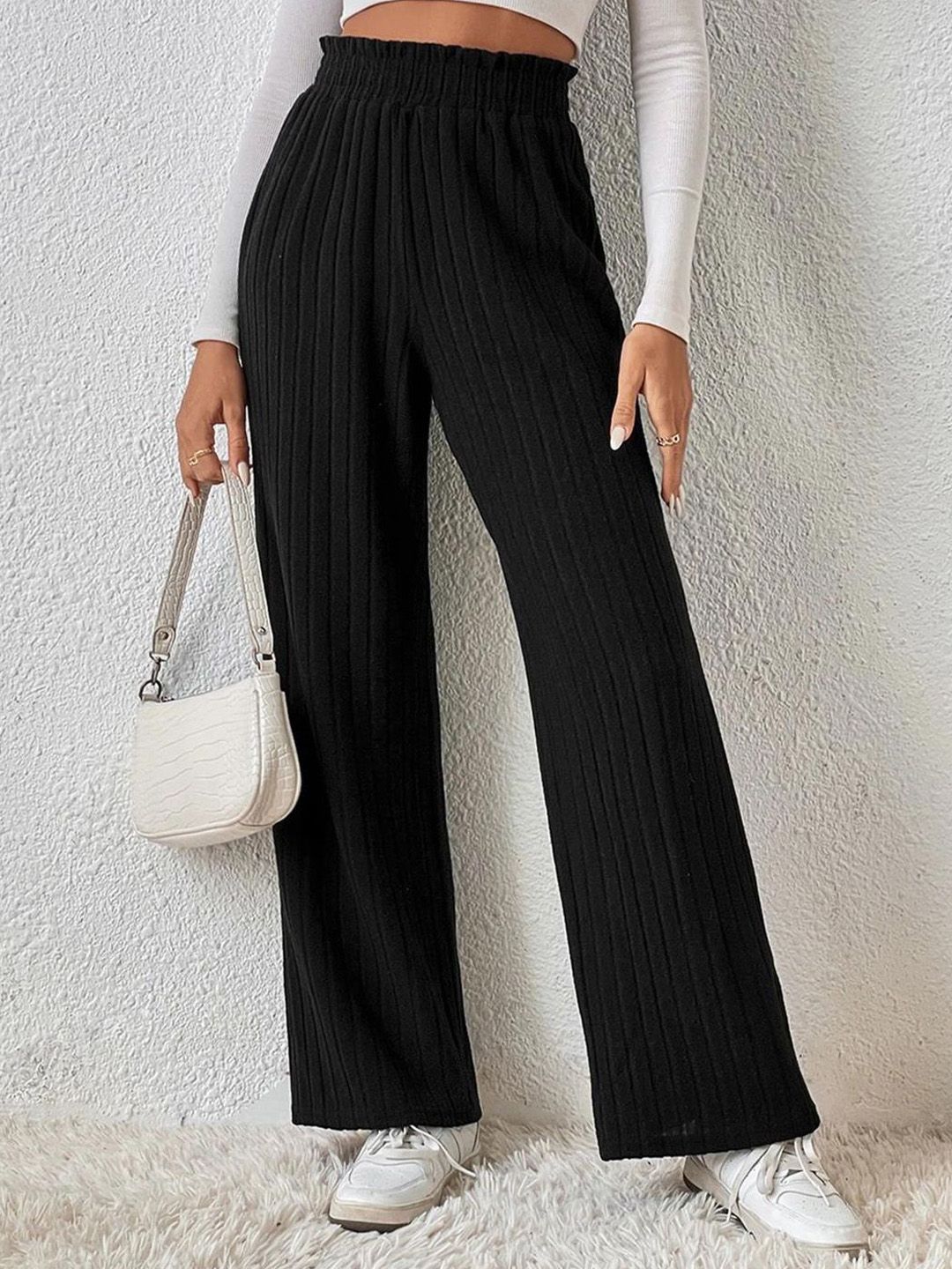 Kotty Women Comfort Flared High-Rise Flat-Front Parallel Trousers