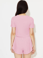 Kotty Pink Round Neck Short Sleeves Top With Shorts 