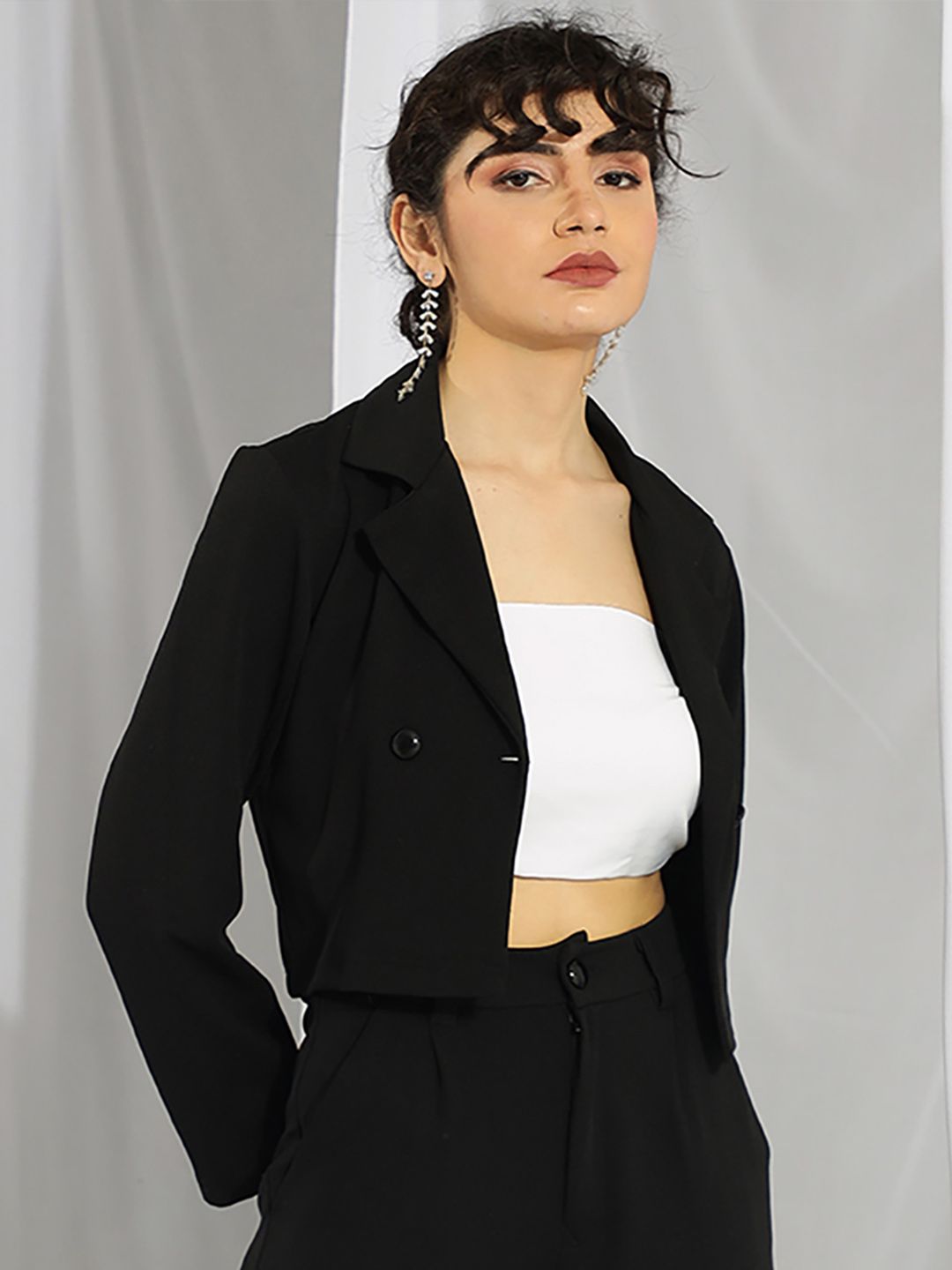 KOTTY Basics Women Double Breasted Crop Blazer