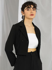 KOTTY Basics Women Double Breasted Crop Blazer