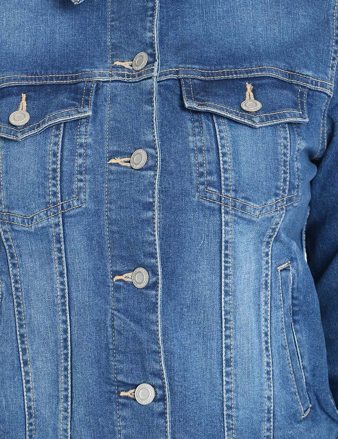 Kotty Women Spread Collar Solid Denim Jacket