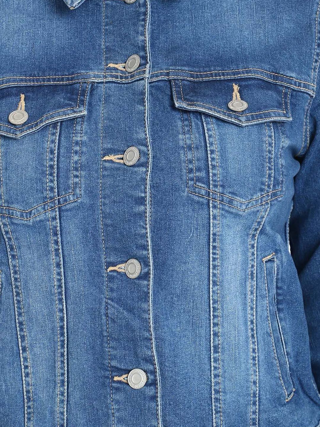 Kotty Women Spread Collar Solid Denim Jacket