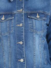 Kotty Women Spread Collar Solid Denim Jacket