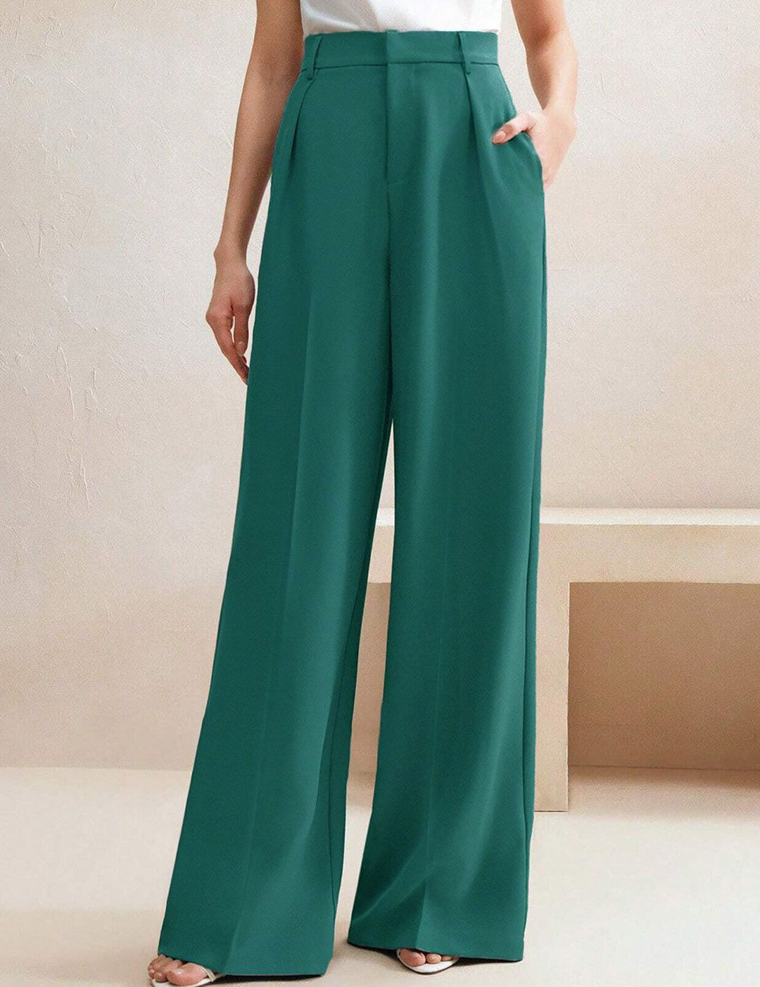 Kotty Women High-Rise Easy Wash Pleated Wide Leg Trousers