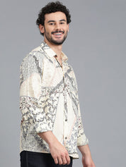 Kotty Men Spread Collar Floral Printed Cotton Casual Shirt