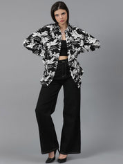 Kotty Women Spread Collar Floral Printed Cotton Oversized Casual Shirt