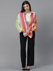 Kotty Women Spread Collar Dyed Cotton Oversized Casual Shirt