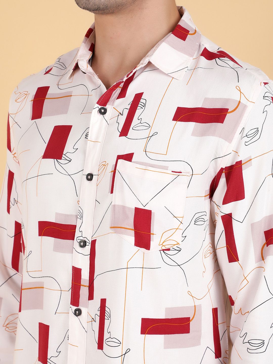 Kotty Men Relaxed Spread Collar Graphic Printed Cotton Casual Shirt
