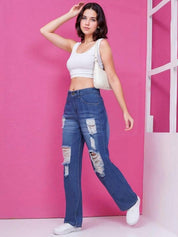 Kotty Women Cotton Straight Fit High-Rise Highly Distressed Jeans