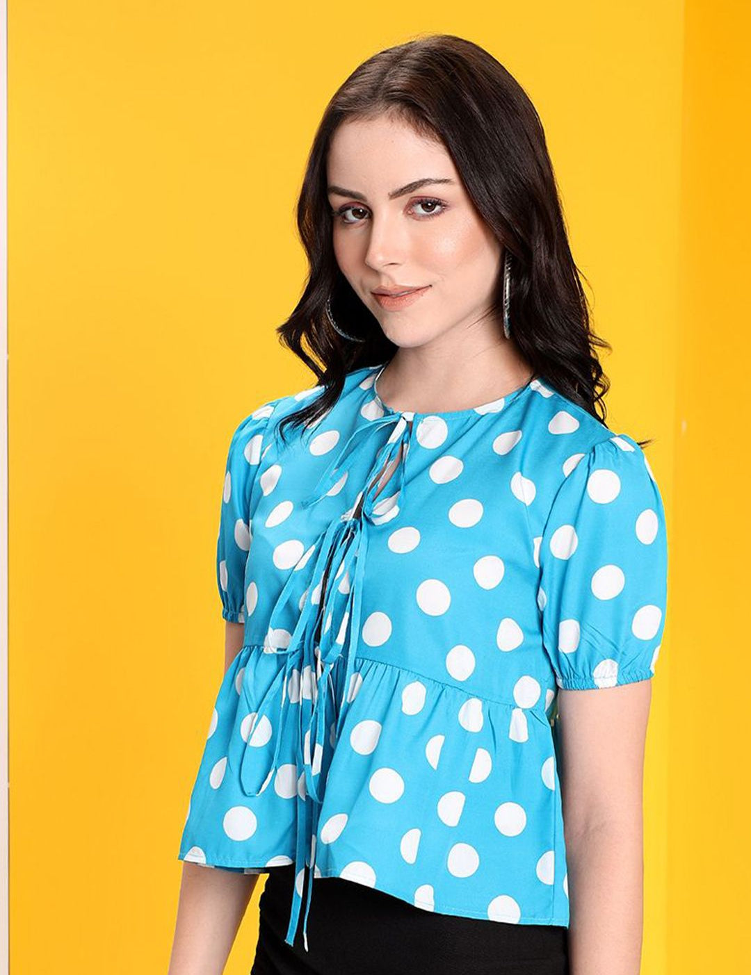 Kotty Women Polka dots Printed Peplum Crop Top