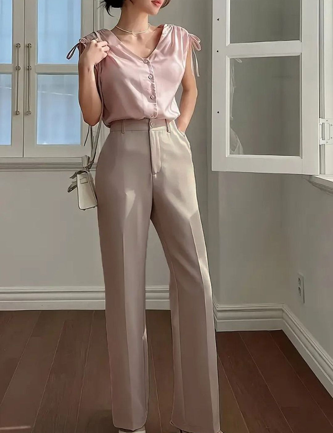 Kotty Women High-Rise Straight Fit Formal Korean Pants