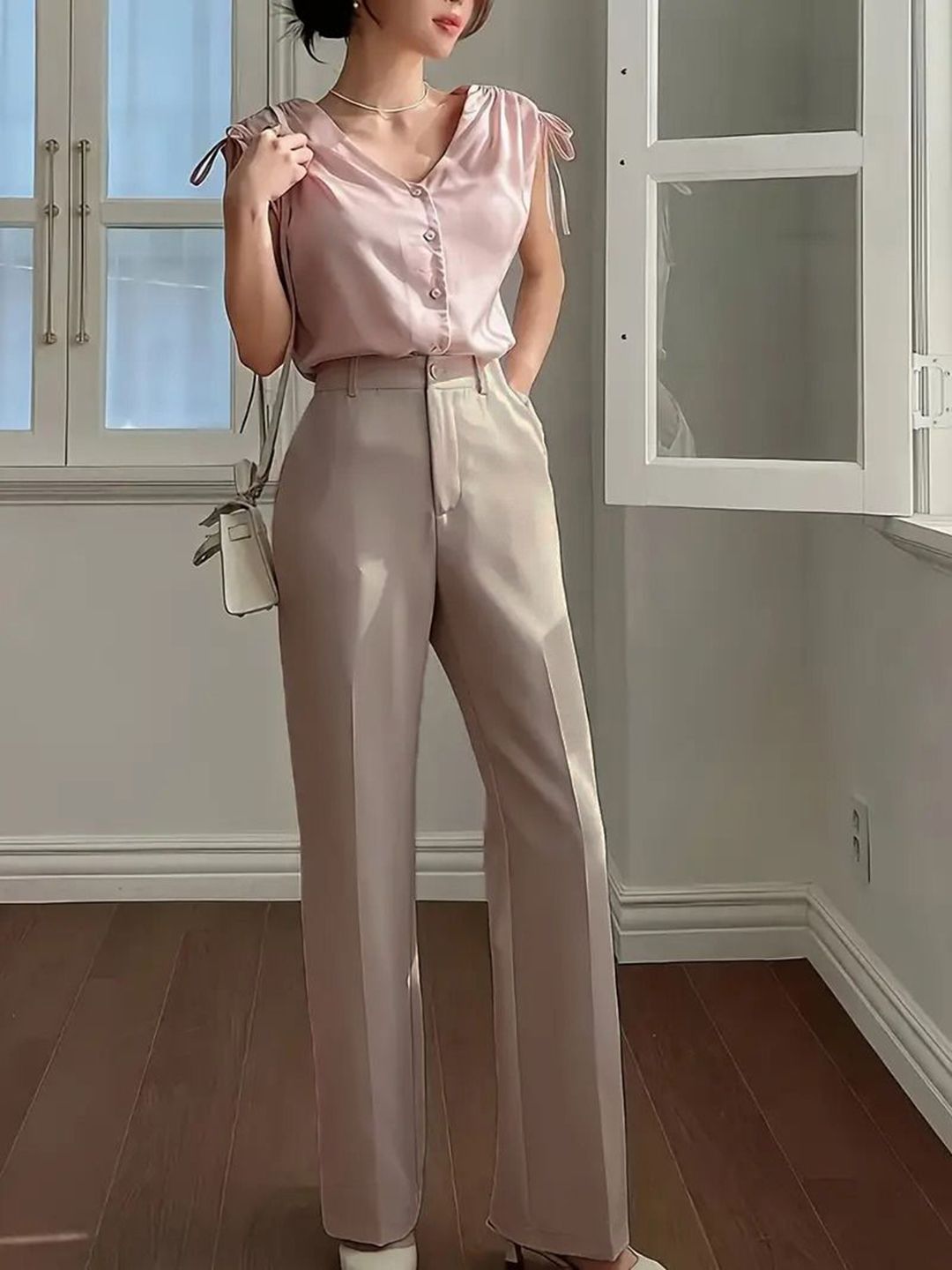 Kotty Women High-Rise Straight Fit Formal Korean Pants