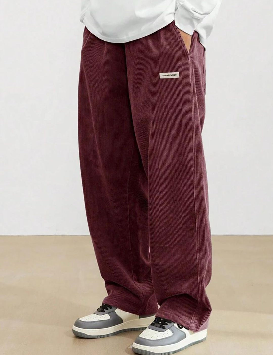 Kotty Men Relaxed Loose Fit High-Rise Cotton Corduroy Trousers