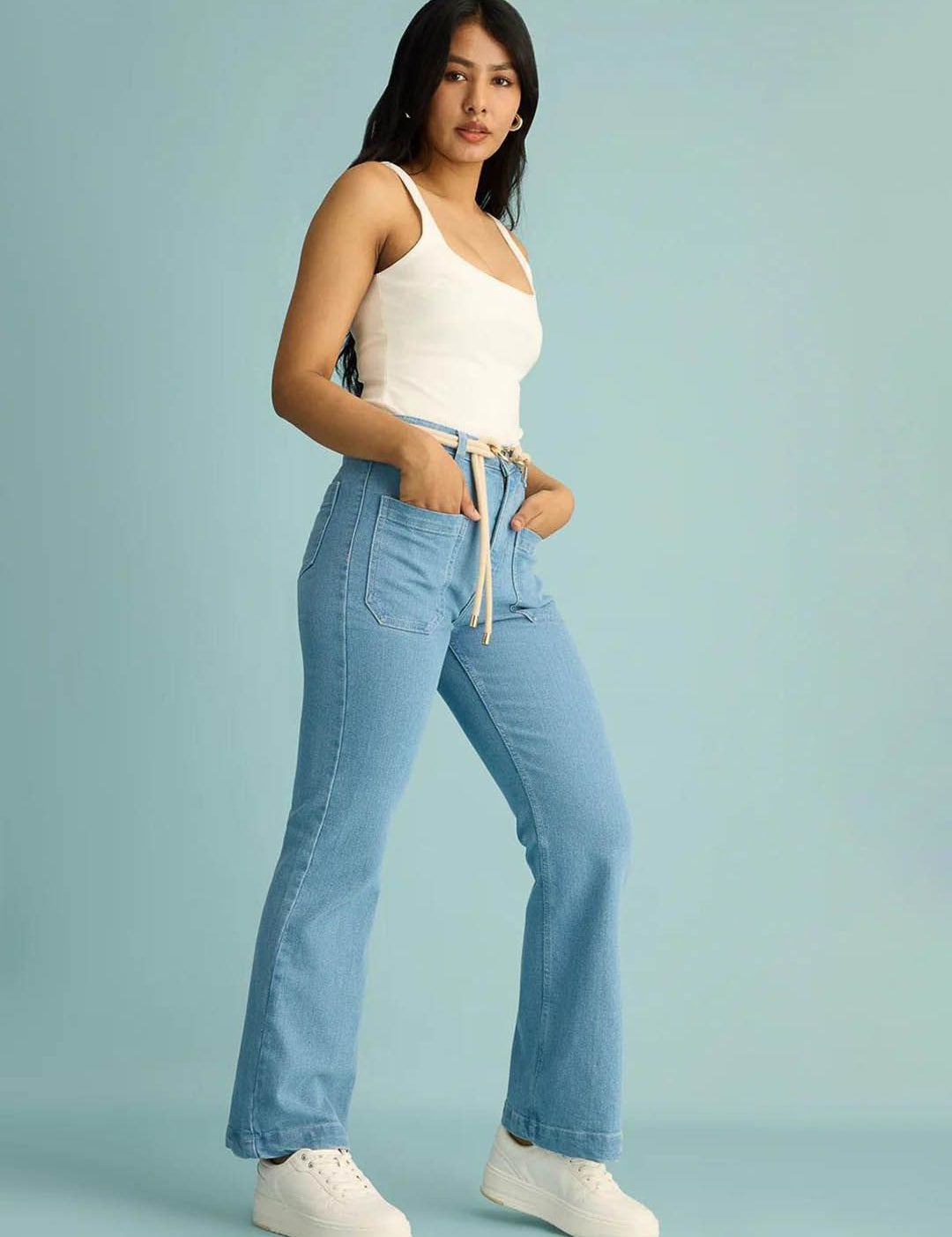 Kotty Women Flared High-Rise Clean Look Stretchable Cotton Jeans