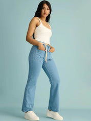 Kotty Women Flared High-Rise Clean Look Stretchable Cotton Jeans