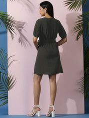 Kotty Women Solid Puff Sleeve A-Line Dress