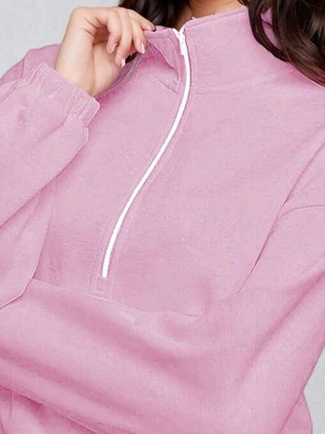 Kotty Women High Neck Full Sleeve Half Zipper Sweatshirt