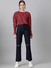 Kotty Women Round Neck Floral Printed Top