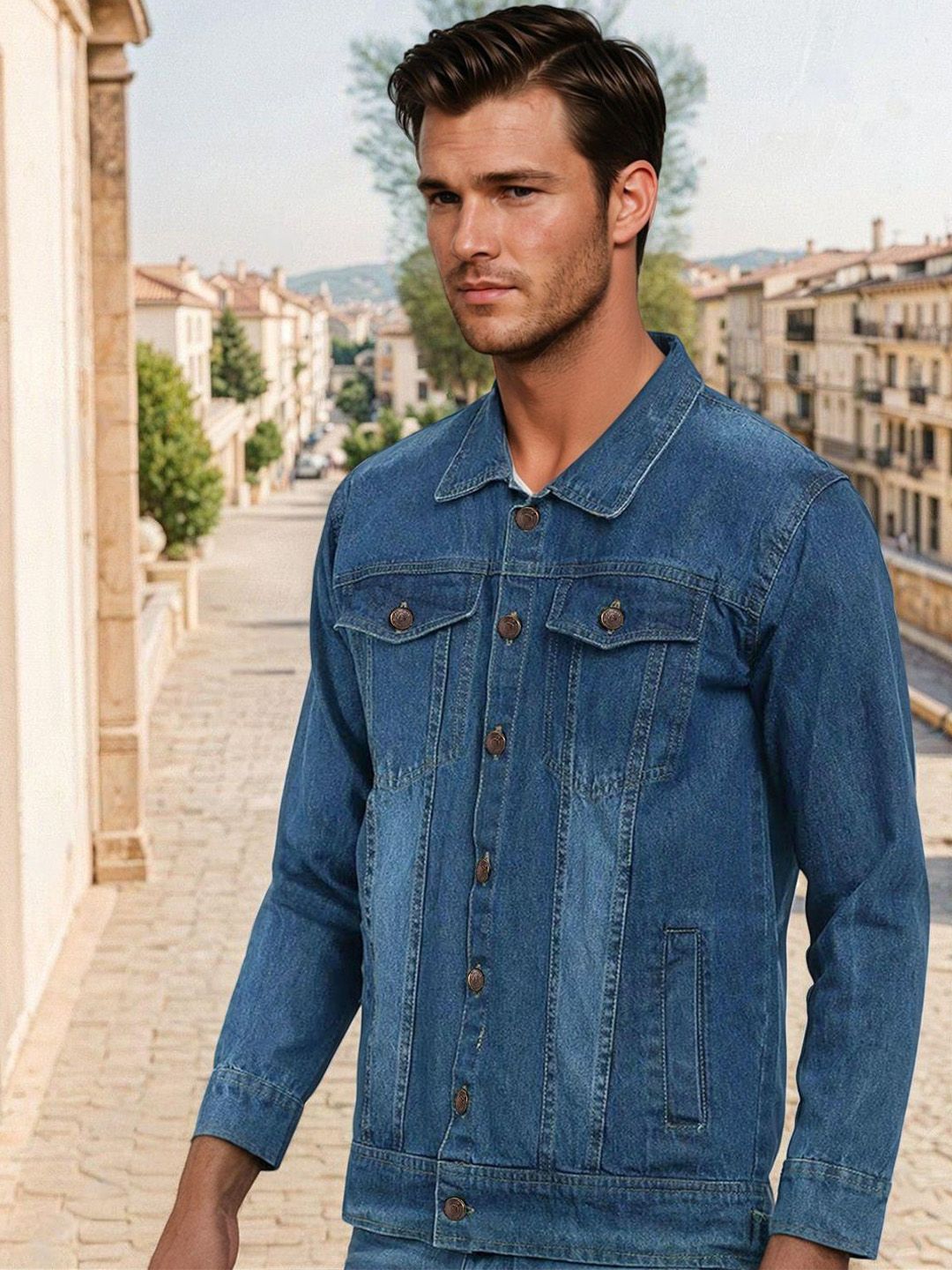 Kotty Men Solid Denim Jacket