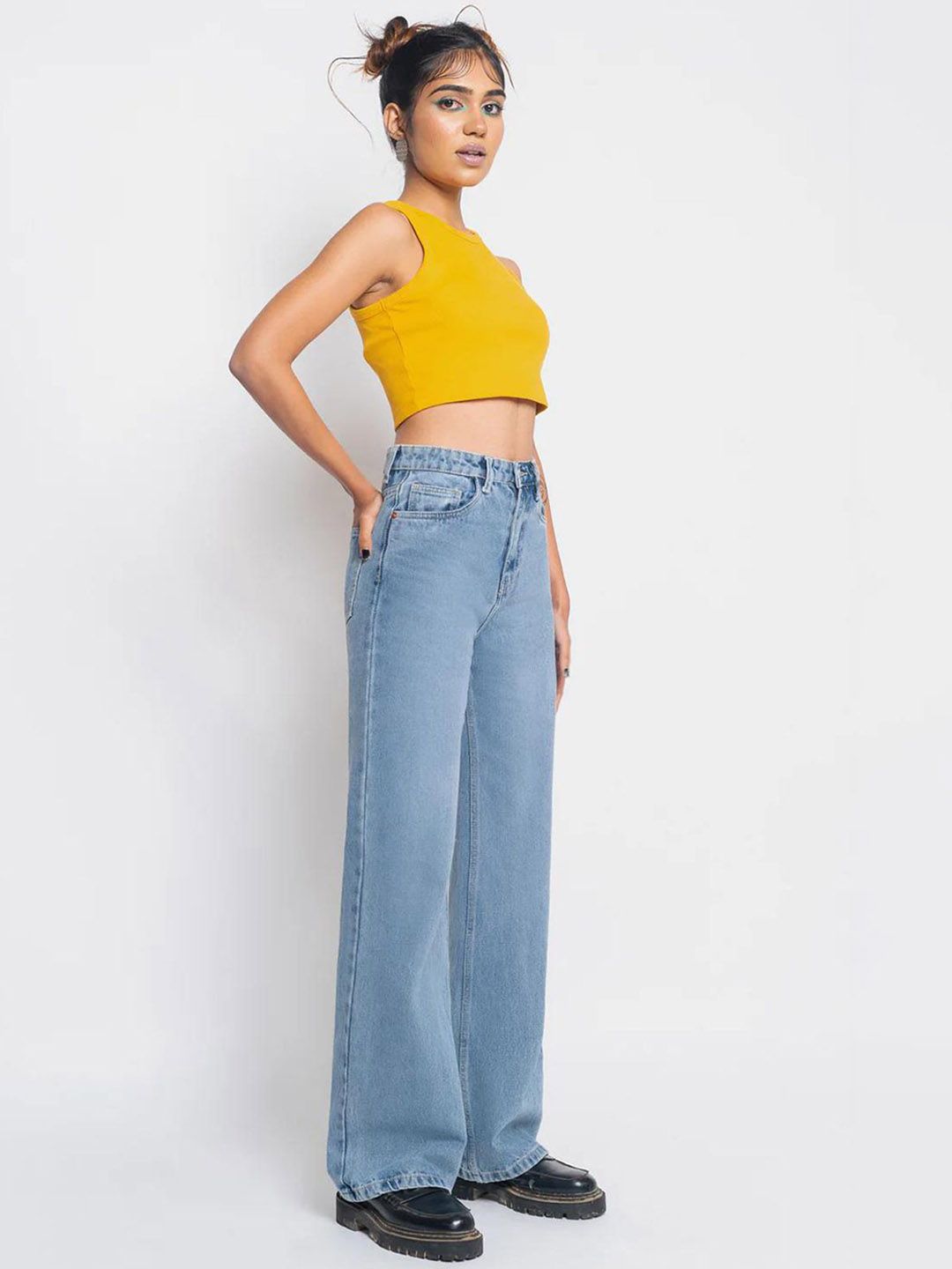 Kotty Women Jean Wide Leg High-Rise Light Fade Stretchable Jeans