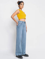 Kotty Women Jean Wide Leg High-Rise Light Fade Stretchable Jeans