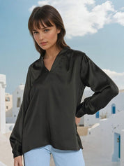Kotty Women V-Neck Long Sleeves Satin Top
