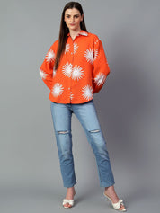 Kotty Women Comfort Spread Collar Graphic Printed Cotton Oversized Casual Shirt