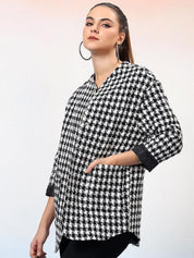 Kotty Women Checked Mandarin Collar Single-Breasted Overcoat