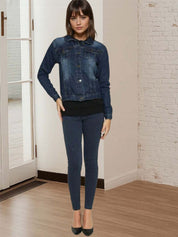Kotty Women Spread Collar Solid Denim Jacket