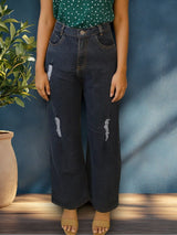 Kotty Women Wide-Leg High-Rise Mildly Distressed Stretchable Jeans