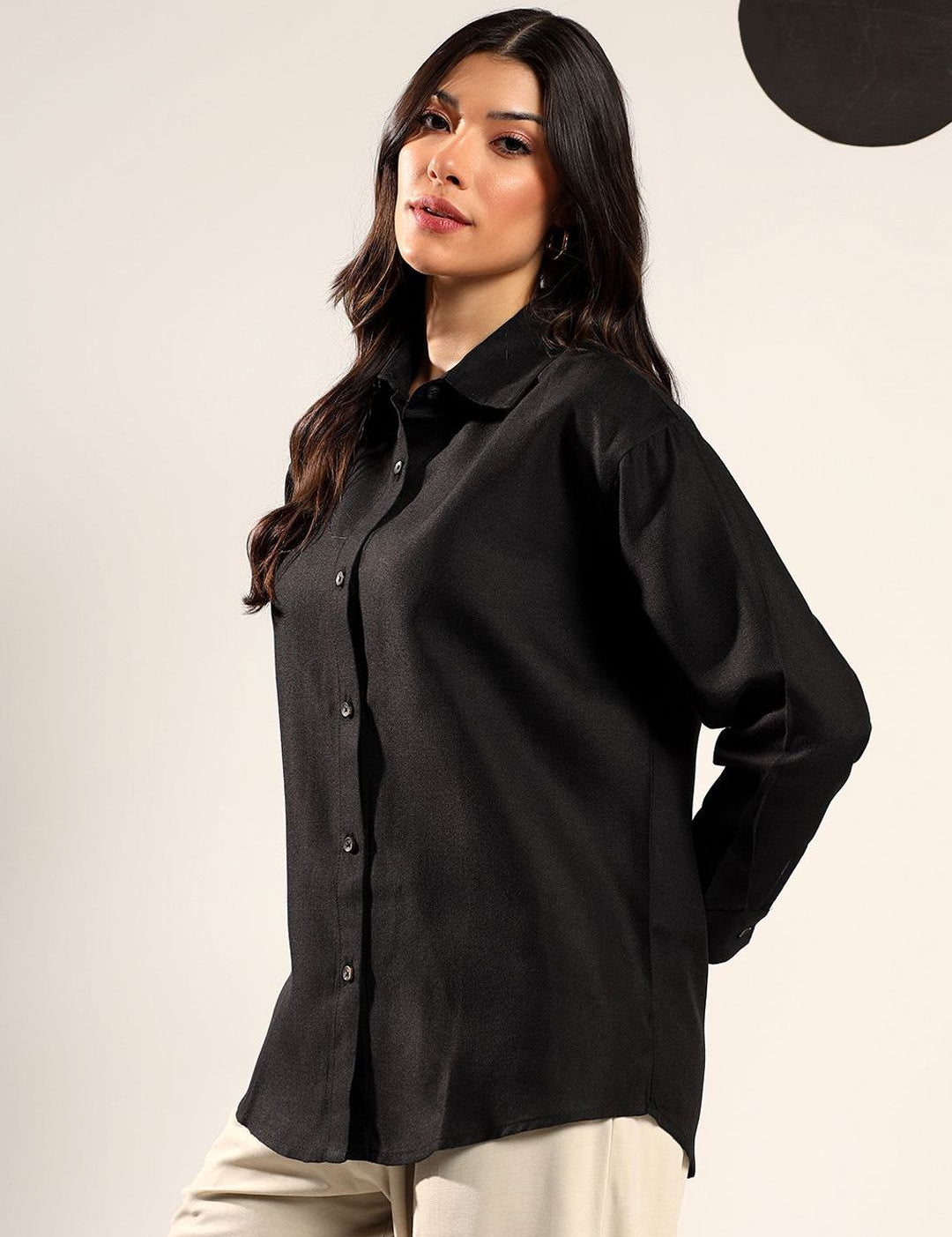 Kotty Women Relaxed Fit Solid Spread Collar Cotton Casual Shirt