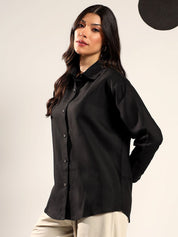 Kotty Women Relaxed Fit Solid Spread Collar Cotton Casual Shirt