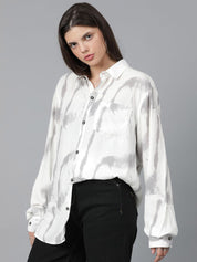 Kotty Women Spread Collar Abstract Printed Cotton Oversized Casual Shirt
