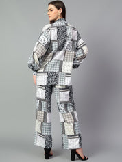 Kotty White Geometric Printed Shirt With Trousers